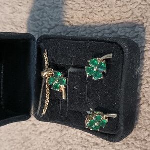 Four Leaf Clover Necklace and Pierced Earrings